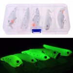 5pcs/set Night Fishing Lure Bait Kit Glow In Dark VIB Popper Crank Minnow Pencil Luminous Artificial Bait With Lure Box