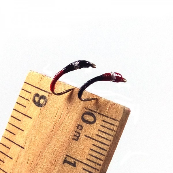 [6PCS] #14 Red & Black Larva Pan Fish Fly White Fish Blue Gill Perch Fishing Nymph Lure