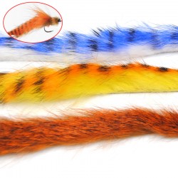 6PCS New 4mm Vertical Cut Rabbit Zonker Strips Orange Blue Tiger Barred Color Fly Tying Material Bunny Muddler / Crayfish Claws