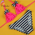 Andzhelika 2017 New Bikinis Set Children's Swimsuit Cute Bow Solid striped Bottom Girls Swimwear Swimming Suit 10-16 year old