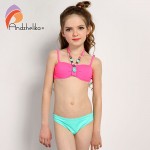 Andzhelika 2017 Summer Children's Swimwear Decoration Neck Girls Bikinis Set Push up Swimming Suit Kid Bathing Suit 317003