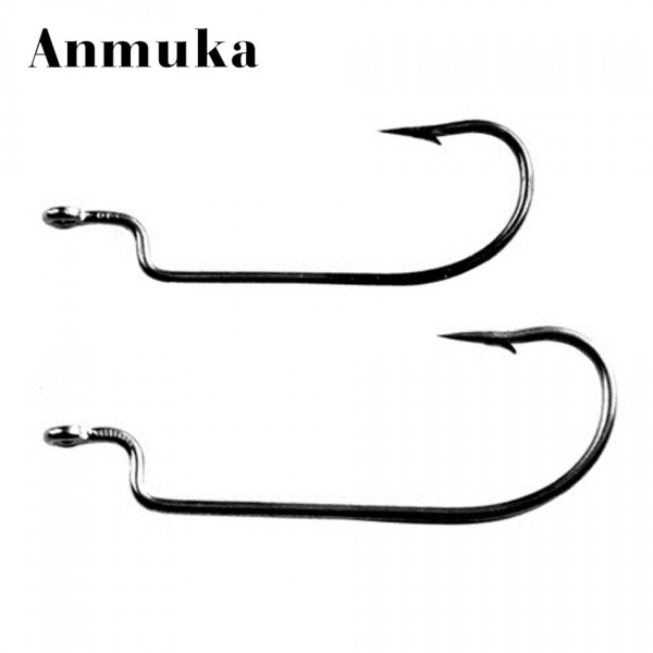 Anmuka 10pc Offset Hook Fishing Hook 4.95*1.65cm size 2/0# 1/0#Crank Worm Sharp Hook Fishhook Strength Anzol De Pesca