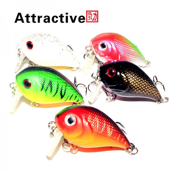 Attractive 5pcs 4.5cm/7.2g Fishing Lures Crank Baits Mini Crankbait Artificial Lure Bait with Feather Lifelike Fake Lure Wobbler