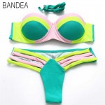 BANDEA 2016 Sexy  Women Push UP Bikini Brazilian Patchwork Swimwear Neon Color Bathing suits Swimsuit Biquini