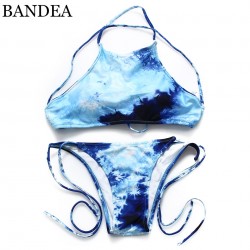 BANDEA 2017 Bikinis Swimwear Padded Summer Style Swimming Suit Halter Printed Swimsuit Bikinis Set Women High Neck Beachwear