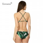 BLESSKISS High Neck Bikini Women Swimwear 2017 Hot Printed Green Leaf Bandage Swimsuit Bikini Set Bathing Suit Crop Top Biquini