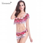 BLESSKISS New 2017 Ruffle Strapless Bikini Women Swimsuit Printed Floral Off The Shoulder Bandeau Bikini Swimwear Bathing Suits