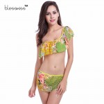 BLESSKISS New 2017 Ruffle Strapless Bikini Women Swimsuit Printed Floral Off The Shoulder Bandeau Bikini Swimwear Bathing Suits