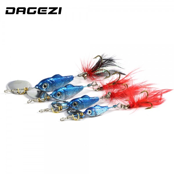 DAGEZI Blue Metal Sequins Fishing Lure Spoon Lure with Feather Noise Paillette Hard Baits with Treble Hook Pesca Fishing Tackle