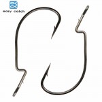 Easy Catch 50pcs 38105 Fishing Hooks Black Barbed Offset Jig Worm Soft Baits Jigging Hook For Texas Rigs Size 1/0 2/0 4/0