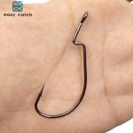 Easy Catch 50pcs 38105 Fishing Hooks Black Barbed Offset Jig Worm Soft Baits Jigging Hook For Texas Rigs Size 1/0 2/0 4/0