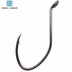 Easy Catch 50pcs 8832 High Carbon Steel Fishing Hooks Black Offset Wide Gap Catfish Bait Fishhooks Size 1 4 6 8 10 1/0 2/0 4/0