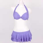Free Shipping  2017 New Bikini Set  Woman's Swimsuit Pure Color Small Skirt Three-piece Bikini Beach Hot Biquni Push Up Swimwear
