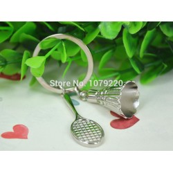 HJ Badminton Rackets Zinc Alloy Charm Keyring Keyfob Polished Chrome Classic 3D Pendant KeyChain Creative Gift Free shipping