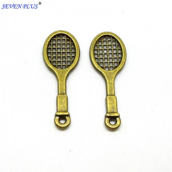High Quality 50 Pieces/Lot 28mm*10mm Antique Bronze Plated badminton racket badminton Charm