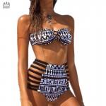 High Waist Bikini Set Bandage Swimsuits Print Crossover Swimwear Women Bathing Suits India Print Swimming Suit For Women biquini