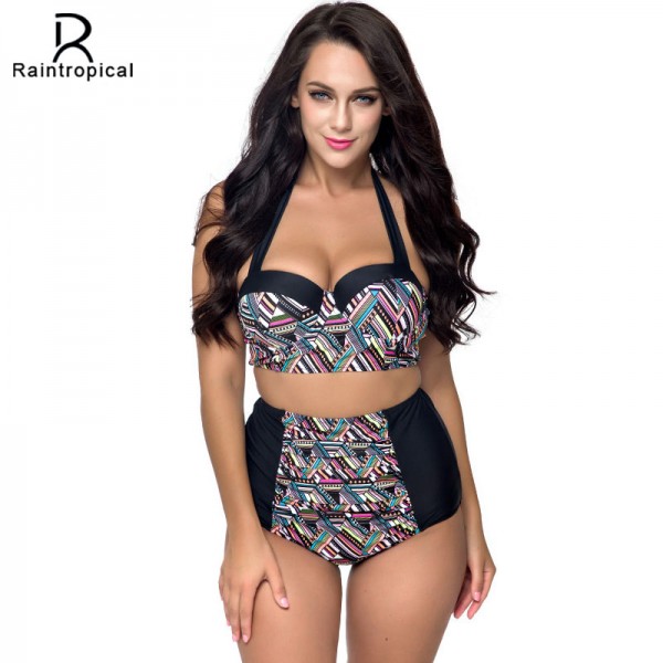 High Waist Swimsuit 2017 New Bikinis Women Push Up Bikini Set Plus Size Swimwear Vintage Retro Floral Bathing Suit Beachwear 4XL