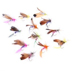 Hot Selling 12pcs/lot Fly Fishing Lure Set Style Insect Artificial Fishing Bait Feather Single Hooks Carp Fish Lure