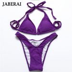 JABERAI Sexy Strapless Bikini Set Women Micro Swimwear 2017 V Thong Bottom Solid Halter Swimsuit Strappy Padded Bathing Suit