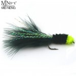 MNFT 6PCS 6# Black Egg Sucking Leech Fly Yellow head Marabou with Flashabou Trout Fishing Streamer