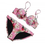 MUXILOVE 2017 Sexy Floral Print PUSH UP Padded Bra Women Neoprene Bikini Bottom Set Swimwear Swimsuit Bathing Suit Biquini