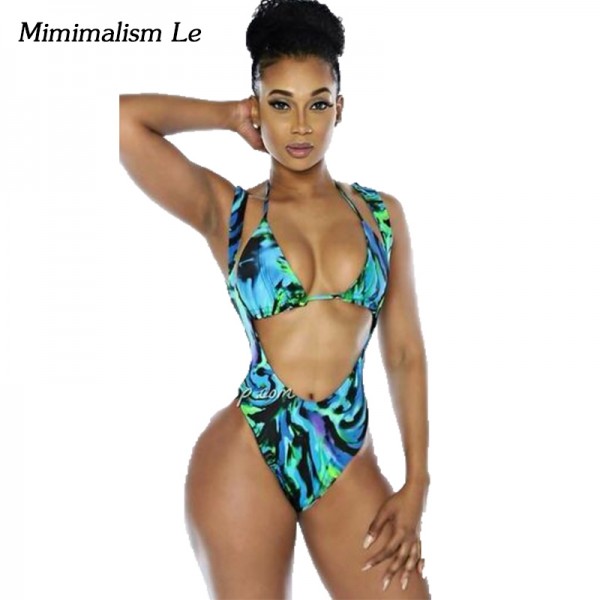 Minimalism Le Brand New Bikini 2017 Push Up Print Backless Swimwear Women Swimsuit Sexy High Waist Bandage Bathing Suits BK651