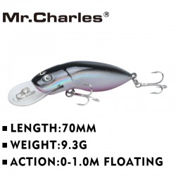 Mr.Charles  MR39 1 Pcs fishing lures ,70mm/9.3g quality professional minnow hard baits 0-1.0m floating 3Deyes