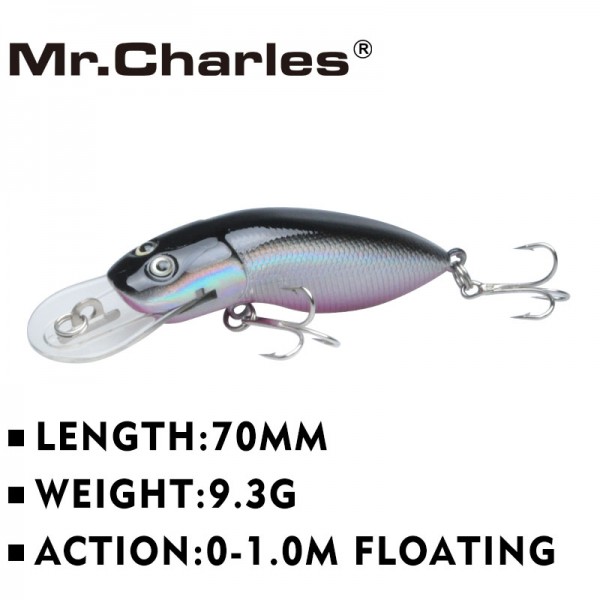 Mr.Charles  MR39 1 Pcs fishing lures ,70mm/9.3g quality professional minnow hard baits 0-1.0m floating 3Deyes