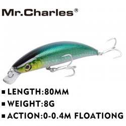 Mr.Charles CMC001  fishing lures  ,80mm/8g 0-0.4m floating super sinking minnow