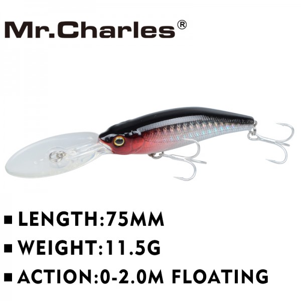Mr.Charles CMC032 fishing lures   75mm/11.5g 0-2.0M FLOATING shad,quality professional minnow hard baits