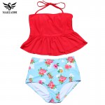 NAKIAEOI 2017 New Bikinis High Waist Swimsuit Women Tankini Bathing Suit Bikini Set Vintage Retro Plus Size Swimwear Dress 3XL