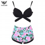 NAKIAEOI High Waist Swimsuit 2017 Bikinis Women Swimwear Print Colorful Vintage Retro Bandage Push Up Bikini Set Bathing Suits