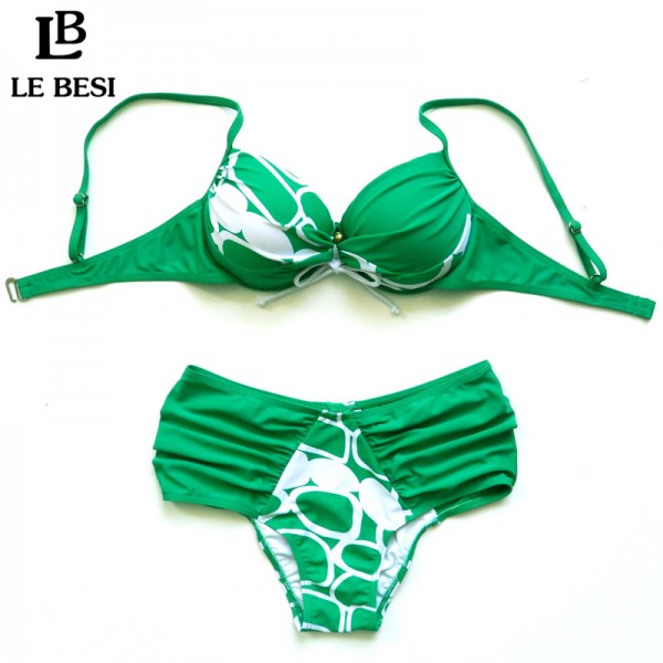 New 2017 Plus Large Size Push Up Bikini Set For Woman Brazilian Sexy Swimsuit Green Black Sexy Bathing Suit Brazilian Trikini