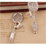 New arrived Rhinestone decoration Alloy gold plated metal Badminton rackets shape jewelry charms diy phone/key chain pendants