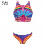 P&j Sexy Brazilian Beach Biquini 2017 Retro Bohemia Swimsuit Padded Women Swim Suit High Neck Cropped Top Swimwear Bathing Suits