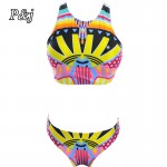 P&j Sexy Brazilian Beach Biquini 2017 Retro Bohemia Swimsuit Padded Women Swim Suit High Neck Cropped Top Swimwear Bathing Suits