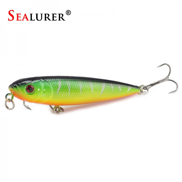 Pencil Fishing Lures 3D eyes 8CM 9G 6# Treble Hooks Plastic Wobbler Artificial Hard Bait Floating Surface Fishing Tackle