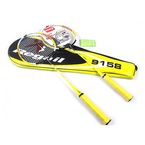 Regail 9158 Durable Speed Badminton Racket Battledore Racquet with Carry Bag for Couples Yellow Color 1 Pair