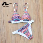 Retro National Style Spandex Crochet Patchwork Bikini Set Printed Women Swimsuit Beach Wear Maillot De Bain Femme Bathing Suits