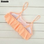 Riseado High Waist Swimwear Women New 2017 Ruffle Vintage Bikini Swimsuit Bandage Striped Bottom Bathing Suits