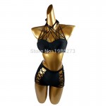 S ~ XL Summer 2016 New EuropeBlack Sexy Halter Swimwear Women swimwear  Mesh high waist Bangsheng bikini set Biquini D081