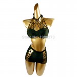 S ~ XL Summer 2016 New EuropeBlack Sexy Halter Swimwear Women swimwear  Mesh high waist Bangsheng bikini set Biquini D081