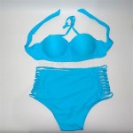S ~ XL Summer 2016 New EuropeBlack Sexy Halter Swimwear Women swimwear  Mesh high waist Bangsheng bikini set Biquini D081
