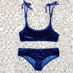 Sexy Brazilian Bikini 2017 Blue Velvet Swimwear Women Swimsuit Push up Biquini Halter Bikinis Set Bathing Suit Maillot De Bain