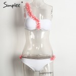 Simplee Sexy 3D flower one shoulder bikini set Padded two-piece white swimwear women Vintage summer beach swimsuit biquini