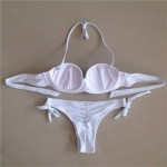 Solid Strappy Bandage Bikinis Set White Push Up Bikini Swimwear Bandeau Brazilian Swimsuit Bathing Suit Maillot De Bain E664