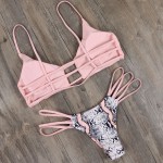 Strappy Bandage Snakeskin Pattern Bralette Swimsuit Women Swimwear Push Up Bikini 2016 Bathing Suit Brazilian Sexy Biquini E631 