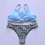 Summer 2016 Women High Quality Sexy Black BIKINI Tops and Leopard Bottom Thong Beachwear Brazilian Maillot De Bain Femme