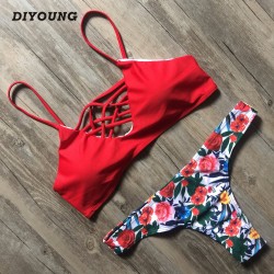 Summer Bandage Bikini Set Women Bathing Suits Printed Swimsuit Bikinis 2017 New Swimwear Brazilian Biquinis maillot de bain D19