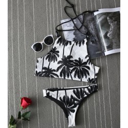 Summer Womens Palm Tree Bikinis Set Women Padded Crop Top Push Up Bikini Tank Brazilian Swimwear Bathing suit Swimsuits E629